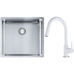 Conjunto fregadero de acero Franke Box 127.0453.655, grifo de cocina Franke Lina 115.0626.081