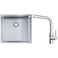 Conjunto fregadero de acero Franke Box 127.0453.655, grifo de cocina Franke Lina 115.0693.230