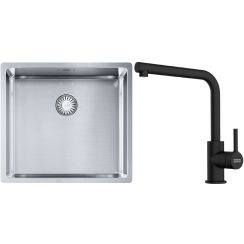 Conjunto fregadero de acero Franke Box 127.0453.655, grifo de cocina Franke Lina 115.0712.435