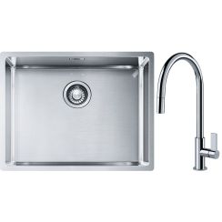 Franke Box BXX 110-54/ BXX 210-54 zlewozmywak 58x45 cm stalowy z baterią kuchenną Ambient chrom (1270453660, 1150373947)