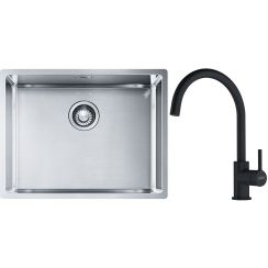 Conjunto fregadero de acero Franke Box 127.0453.660, grifo de cocina Franke Lina 115.0626.019