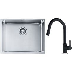 Conjunto fregadero de acero Franke Box 127.0453.660, grifo de cocina Franke Lina 115.0626.055