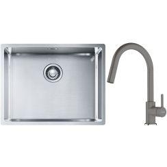 Conjunto fregadero de acero Franke Box 127.0453.660, grifo de cocina Franke Lina 115.0626.057