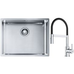 Conjunto fregadero de acero Franke Box 127.0453.660, grifo de cocina Franke Lina 115.0626.085