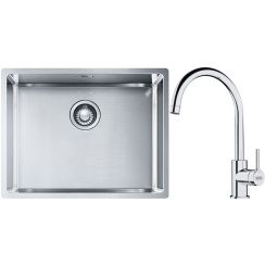 Conjunto fregadero de acero Franke Box 127.0453.660, grifo de cocina Franke Lina 115.0693.228