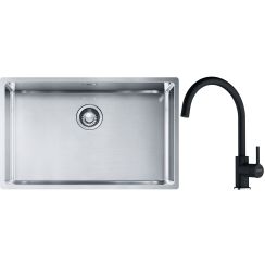 Conjunto fregadero de acero Franke Box 127.0453.658, grifo de cocina Franke Lina 115.0626.020