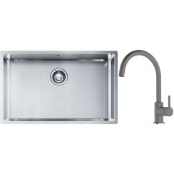 Conjunto fregadero de acero Franke Box 127.0453.658, grifo de cocina Franke Lina 115.0626.022