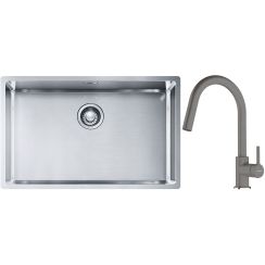 Conjunto fregadero de acero Franke Box 127.0453.658, grifo de cocina Franke Lina 115.0626.057