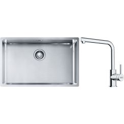 Conjunto fregadero de acero Franke Box 127.0453.658, grifo de cocina Franke Lina 115.0712.420