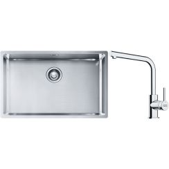 Conjunto fregadero de acero Franke Box 127.0453.658, grifo de cocina Franke Lina 115.0693.230