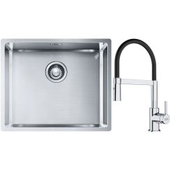 Conjunto fregadero de acero Franke Box 127.0453.656, grifo de cocina Franke Lina 115.0626.085