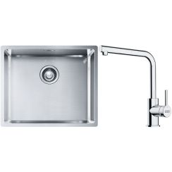 Conjunto fregadero de acero Franke Box 127.0453.656, grifo de cocina Franke Lina 115.0712.420