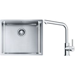 Conjunto fregadero de acero Franke Box 127.0453.656, grifo de cocina Franke Lina 115.0693.230