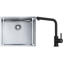 Conjunto fregadero de acero Franke Box 127.0453.656, grifo de cocina Franke Lina 115.0712.435