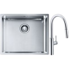 Conjunto grifo de cocina Franke Pescara L Slide-In 115.0538.940, fregadero de acero Franke Box 127.0453.656