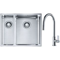 Franke Box BXX 260/160-34-16 zlewozmywak 56x45 cm stalowy z baterią kuchenną Ambient chrom (1270369916, 1150373947)