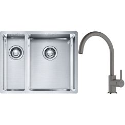 Conjunto fregadero de acero Franke Box 127.0369.916, grifo de cocina Franke Lina 115.0626.022