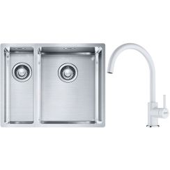Conjunto fregadero de acero Franke Box 127.0369.916, grifo de cocina Franke Lina 115.0626.024