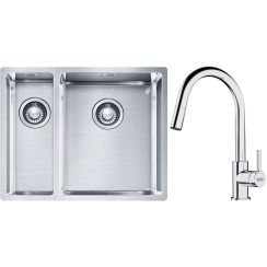 Conjunto fregadero de acero Franke Box 127.0369.916, grifo de cocina Franke Lina 115.0693.229