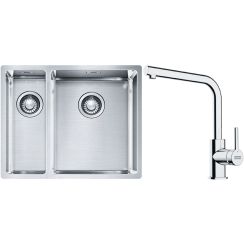 Conjunto fregadero de acero Franke Box 127.0369.916, grifo de cocina Franke Lina 115.0693.230