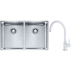 Conjunto fregadero de acero Franke Box 127.0370.188, grifo de cocina Franke Lina 115.0626.024