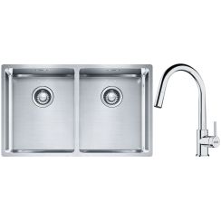 Conjunto fregadero de acero Franke Box 127.0370.188, grifo de cocina Franke Lina 115.0693.229