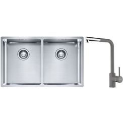 Conjunto fregadero de acero Franke Box 127.0370.188, grifo de cocina Franke Sirius Side 115.0668.280
