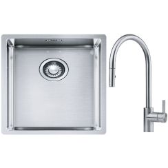 Conjunto fregadero de acero Franke Box 127.0453.653, grifo de cocina Franke Eos 115.0590.045