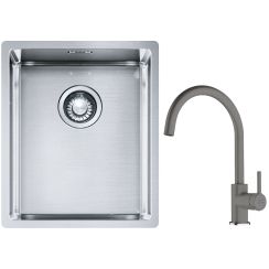 Conjunto fregadero de acero Franke Box 127.0453.653, grifo de cocina Franke Lina 115.0626.022