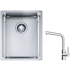 Conjunto fregadero de acero Franke Box 127.0453.653, grifo de cocina Franke Lina 115.0693.230