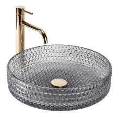 Rea Cristal lavabo 39x39 cm circular sobre encimera gris/piedra REA-U8880