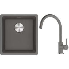 Conjunto fregadero de granito Franke Maris 125.0698.001, grifo de cocina Franke Lina 115.0626.022
