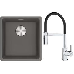 Conjunto fregadero de granito Franke Maris 125.0698.001, grifo de cocina Franke Lina 115.0626.085