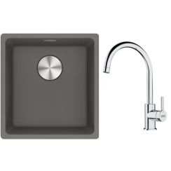 Conjunto fregadero de granito Franke Maris 125.0698.001, grifo de cocina Franke Lina 115.0693.228