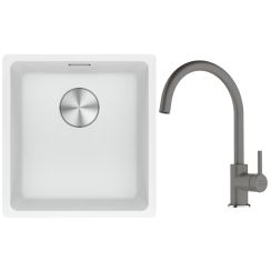 Conjunto fregadero de granito Franke Maris 125.0687.251, grifo de cocina Franke Lina 115.0626.022