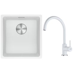 Conjunto fregadero de granito Franke Maris 125.0687.251, grifo de cocina Franke Lina 115.0626.024