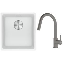 Conjunto fregadero de granito Franke Maris 125.0687.251, grifo de cocina Franke Lina 115.0626.057
