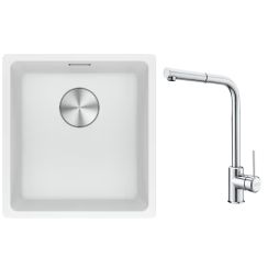 Conjunto fregadero de granito Franke Maris 125.0687.251, grifo de cocina Franke Sirius Side 115.0668.280