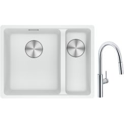 Conjunto fregadero de granito Franke Maris 125.0687.267, grifo de cocina Franke Pescara L Slide-In 115.0538.940