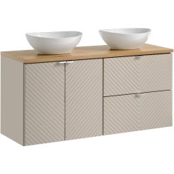 Zestaw Comad Viva Cashmere szafka 120 cm podumywalkowa wisząca kaszmir z blatem dąb i dwiema umywalkami SET-VIC B OAK 120CM D/S UN LOLA GW