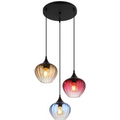 Globo Lighting Sander lámpara colgante 3x60 W negro-azul-ámbar-rojo 15748-3HR