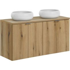 Zestaw Comad Nova Oak szafki 60 cm i 60 cm wiszące z blatem meblowym 120 cm i umywalki Wiki 36x36 cm białe SET-NOA B OAK 120CM D UN WIKI SW