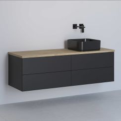 Kronenbach Cube armario con encimera 141x48.7x44.5 cm suspendido, para lavabo negro-roble KBWTKOWTL1414SMGH