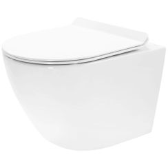 Rea Carter taza de inodoro con asiento de cierre suave suspendido sin reborde con descarga de remolino blanco brillante REA-C4801