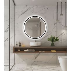 Venti Orion Black espejo 60x60 cm circular con iluminación con lámina calefactora negro 5905951180342