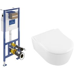 Conjunto taza de inodoro Villeroy & Boch Avento 5656R001, tapa de inodoro Villeroy & Boch Avento 9M87S101, 92099600