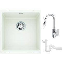 Conjunto fregadero de granito Blanco Rotan 400-U 521334, grifo de cocina Oltens Lista 35202100, 137267