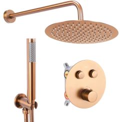 Rea Lungo conjunto de ducha a pared con termostato con rociador con efecto lluvia cobre REA-P8808