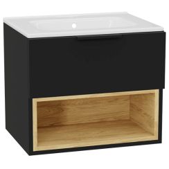 Conjunto estructura de armario Excellent Tuto 2.0 MLEX.2171.600.BKBL, lavabo Excellent Pik CEEX.6517.600.WH, MLEX.2151.600.02.BK