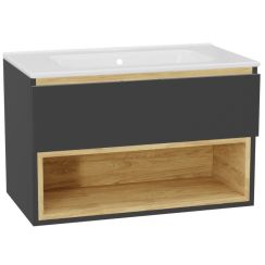 Conjunto estructura de armario Excellent Tuto 2.0 MLEX.2171.800.GRBL, lavabo Excellent Pik CEEX.6517.800.WH, MLEX.2151.800.01.GR